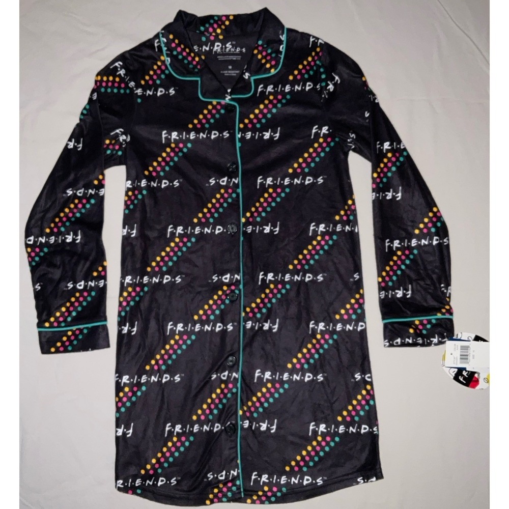 NWT Girls' Friends TV Show Flannel Pajamas Night Shirt Gown Flame Resistant - 10